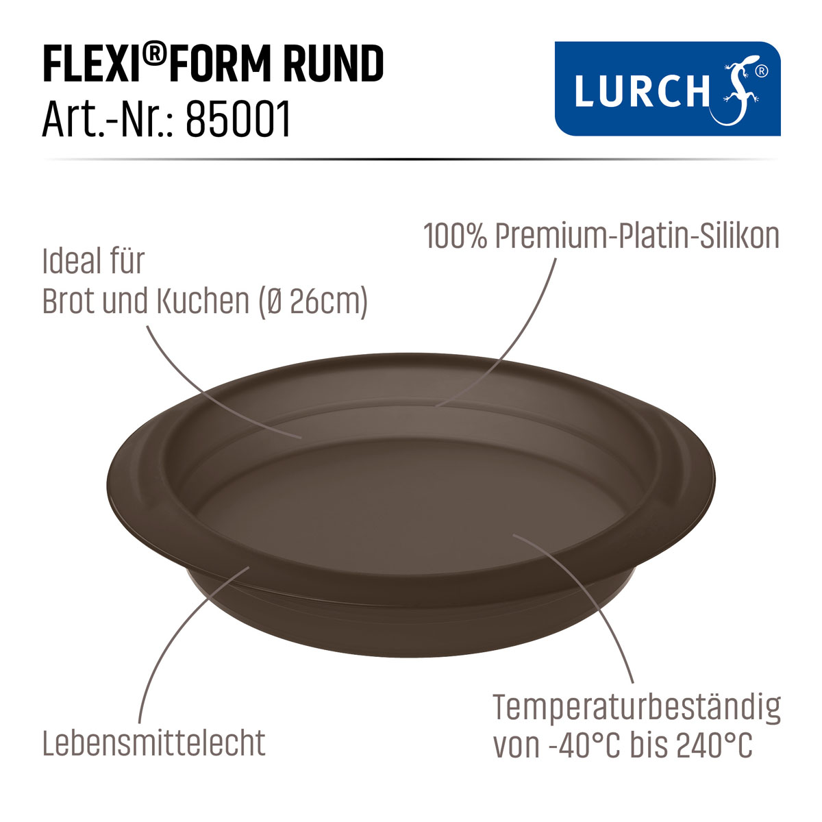 LURCH Flexiform Rund 26cm Premium-Platin-Silikon braun 